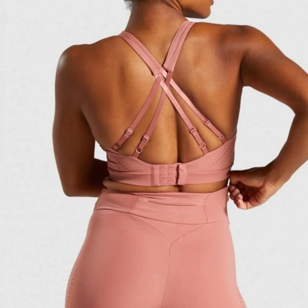 NEW Gymshark Laser Cut Strappy Sports Bra Deep Blush Pink Terracotta